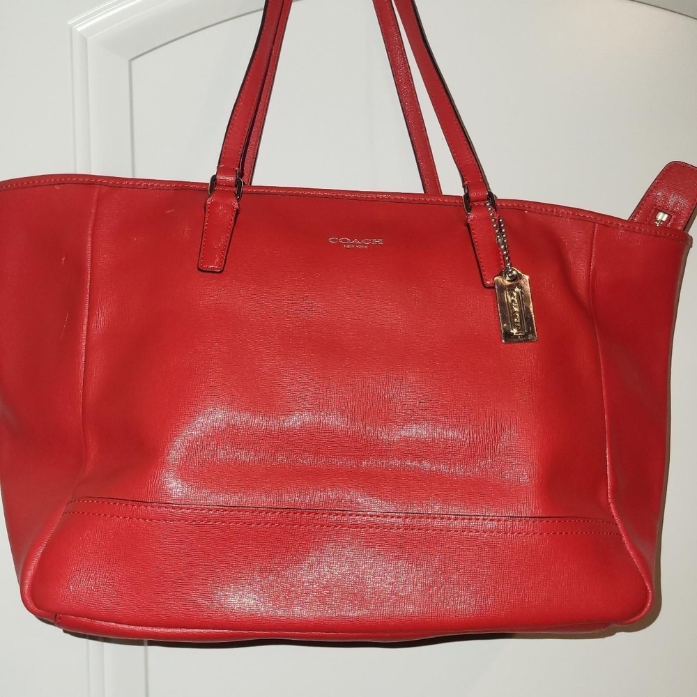 Coach Red Leather Tote Bag